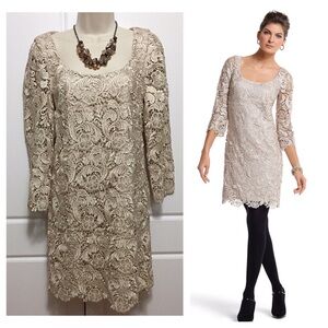 WHBM Gold Lace Shift Dress